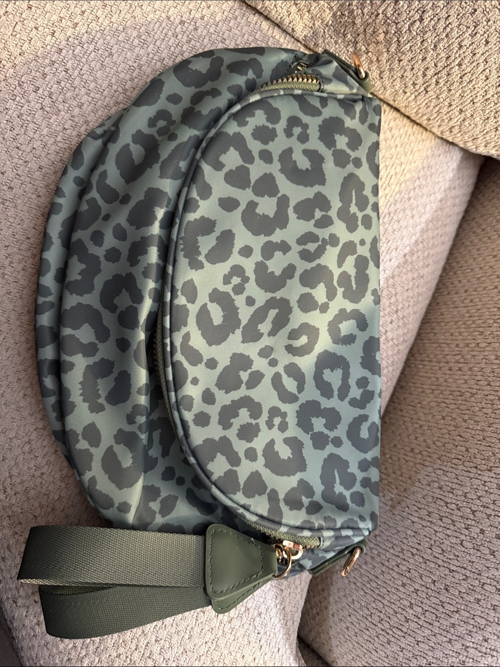 Olive Green Leopard Print Crossbody Belt Bag